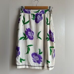Vintage Italian silk Floral Purple and Green Skirt size 36/ XS